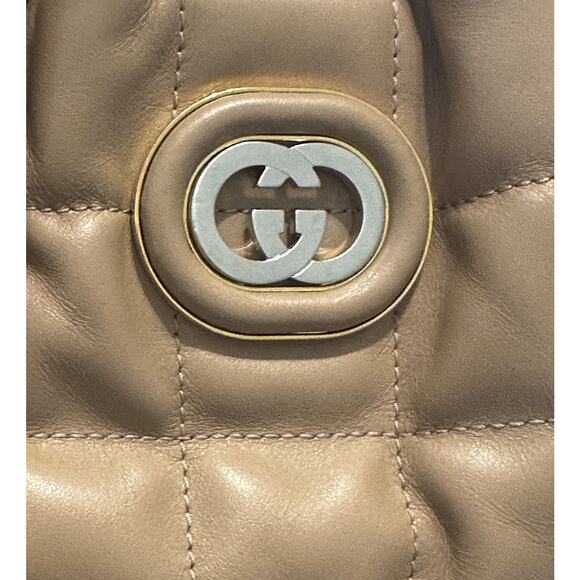 GUCCI Deco Large Camelia Beige Quilted Leather Hobo Tote Chain Shoulder Bag - Picture 6 of 14